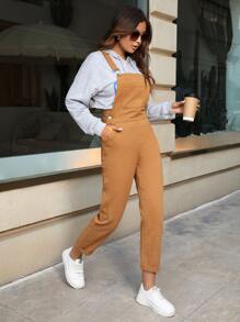 Mono overol mezclilla con bolsillo delantero - Marrón - Ver 1