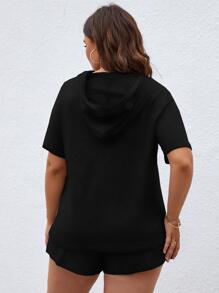 Calvaya 大碼字母連帽T恤和短褲 - 黑色 - 查看 2