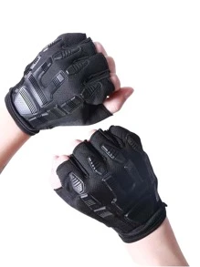 户外骑行运动健身半指手套，适合骑自行车、骑摩托车和滑雪，黑色手套 - 黑色 - 查看 2