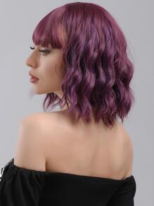 Natural Curly Wig With Bangs - Purple - View 7