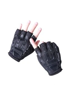 户外骑行运动健身半指手套，适合骑自行车、骑摩托车和滑雪，黑色手套 - 黑色 - 查看 3