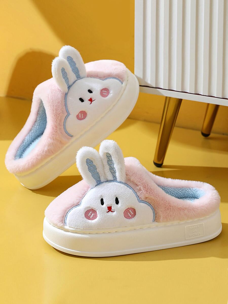 Women‘s Rabbit Design Fluffy Novelty Slippers, New Black Comfort Insole - Pink - View 1