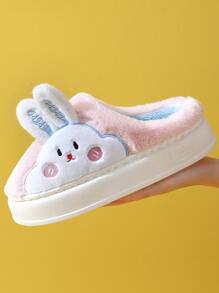 Women‘s Rabbit Design Fluffy Novelty Slippers, New Black Comfort Insole - Pink - View 3