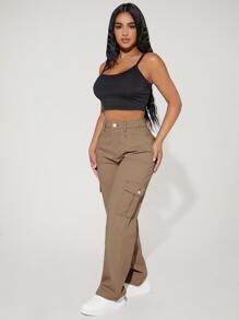 SHEIN PETITE 高腰側翻蓋口袋工裝牛仔褲