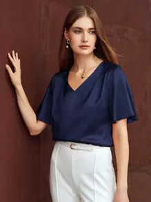 MOTF PREMIUM RELAXED FIT BUTTERFLY SLEEVE TOP - Navy Blue - View 1