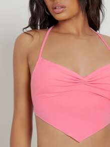 SHEIN BAE Áo hai dây Bất đối xứng màu trơn Gợi cảm - Hồng - Xem 3