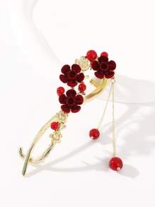釘珠和花朵裝飾髮夾 - 紅色 - 查看 2