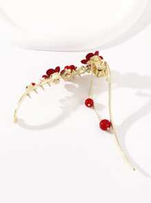 釘珠和花朵裝飾髮夾 - 紅色 - 查看 3