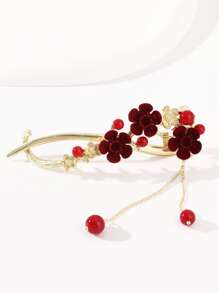 釘珠和花朵裝飾髮夾 - 紅色 - 查看 4