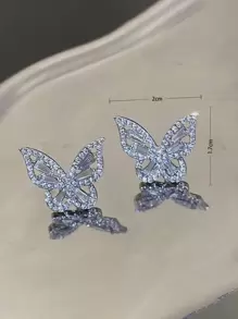 Andkiss Bông tai stud Khối Zirconia  Trang trí Bướm - Bạc - Xem 3