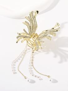 Rhinestone & Faux Pearl Decor Butterfly Design Hair Claw - Gold - View 2