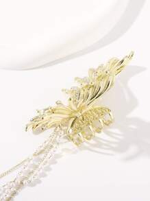 Rhinestone & Faux Pearl Decor Butterfly Design Hair Claw - Gold - View 3