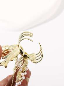 Rhinestone & Faux Pearl Decor Butterfly Design Hair Claw - Gold - View 4