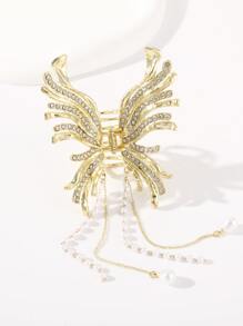 Rhinestone & Faux Pearl Decor Butterfly Design Hair Claw - Gold - View 5