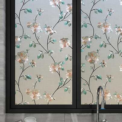 1pc Flower Print Window Privacy Sticker, Glue-Free Electrostatic Window Film For Home Decor, Stickers, Wall Decal, Vinyl Decal For Home Decorations, Spring Decoration Items Refresh Your Home, Festival Decoration Stickers Gifts Birthday Graduation