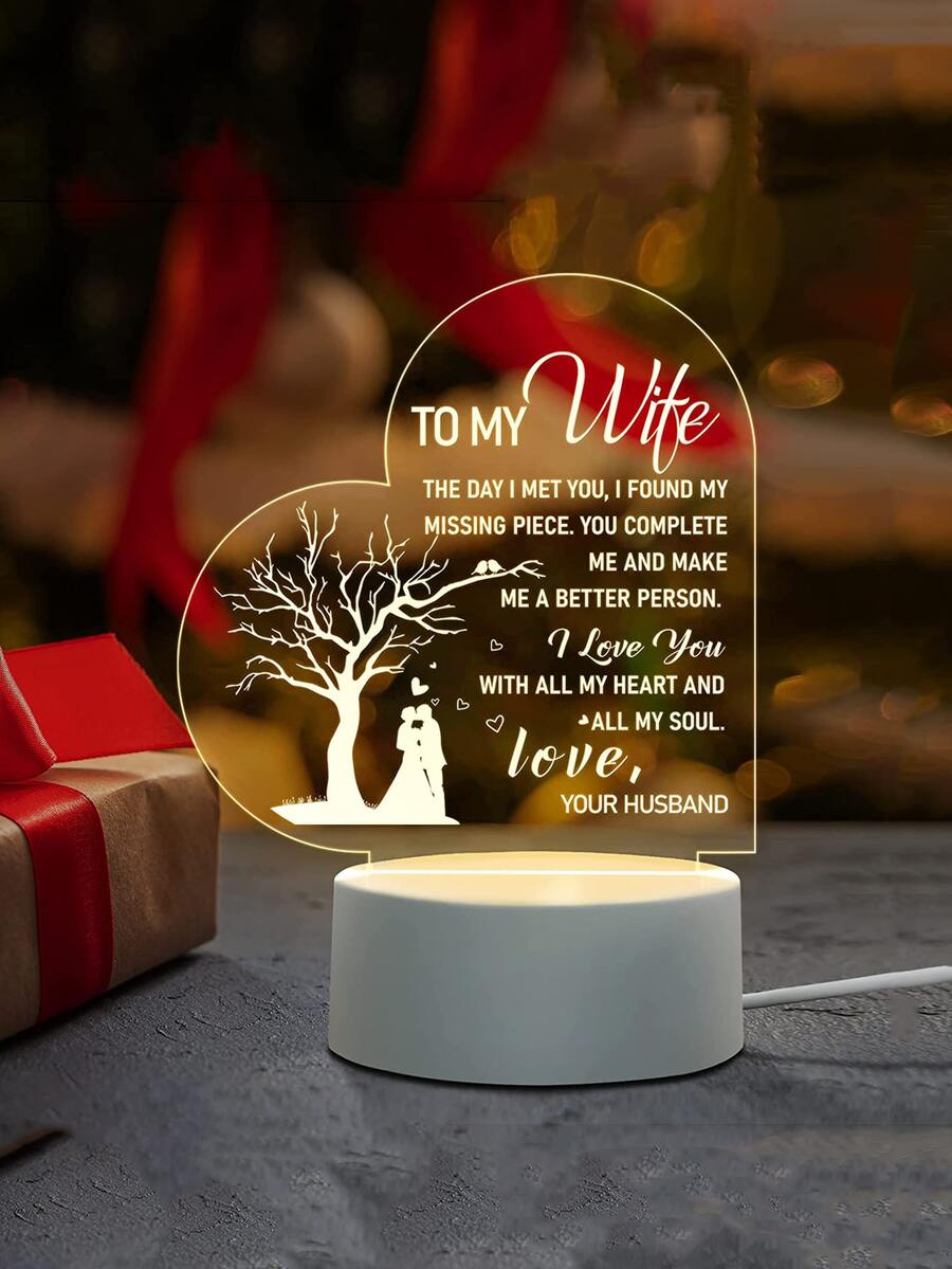 1pc 6 Led Slogan Graphic Heart Design Decoration Light - Yellow - View 1