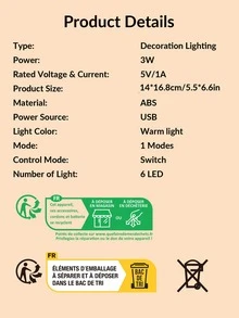 1pc 6 Led Slogan Graphic Heart Design Decoration Light - Yellow - View 3