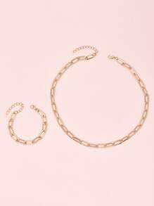 1pc Simple Necklace & 1pc Bracelet - Yellow Gold - View 4