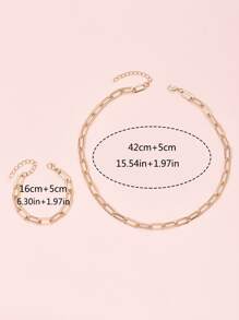1pc Simple Necklace & 1pc Bracelet - Yellow Gold - View 5