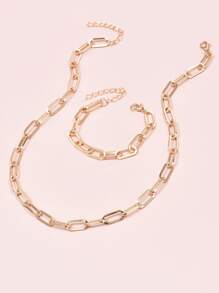 1pc Simple Necklace & 1pc Bracelet - Yellow Gold - View 6