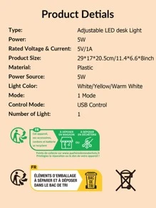 1 pieza Luz escritorio moderno ajustable LED escritorio con almacenamiento compartimiento para doméstico - Blanco - Ver 7