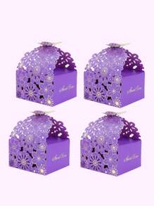 10pcs Floral Pattern Hollow Out Gift Box, Purple Paper Candy Box For Party - Multicolor - View 2