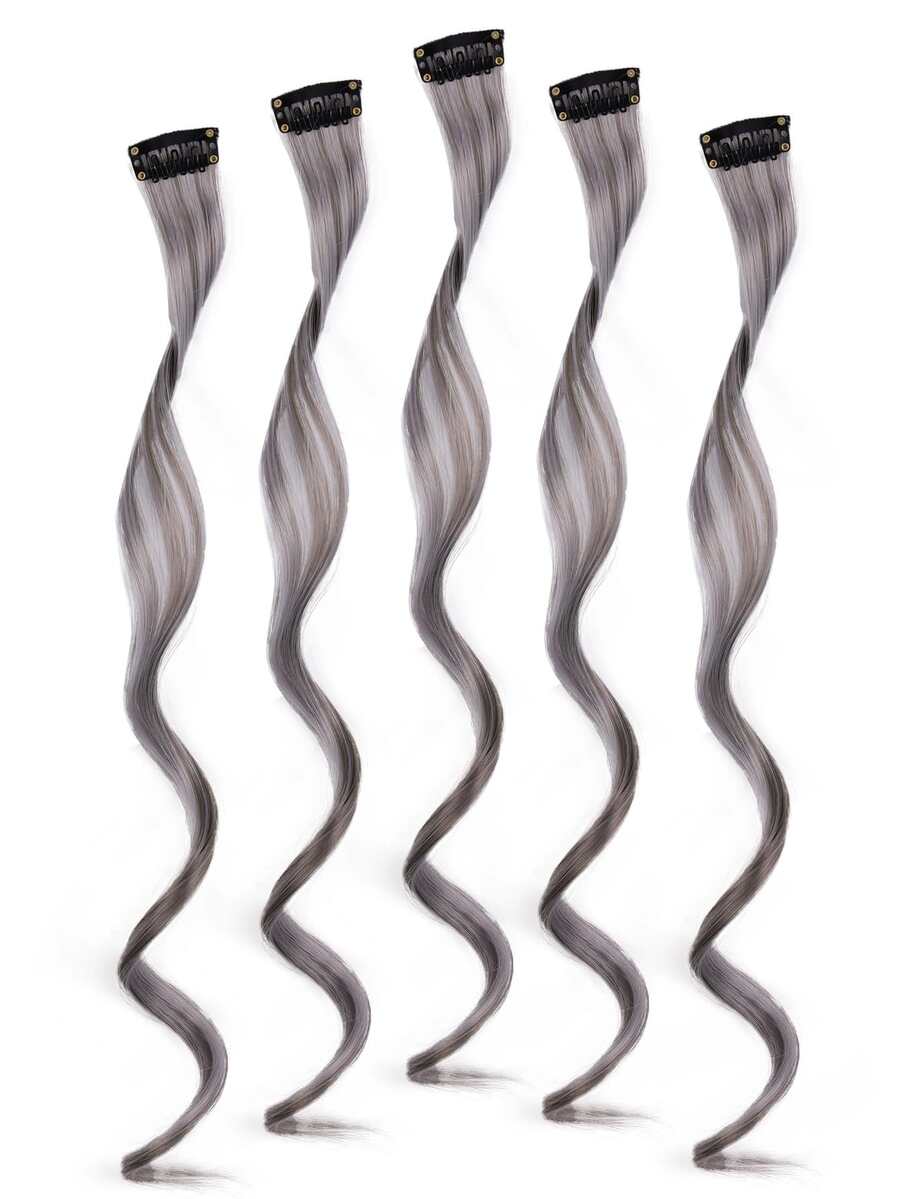 5pcs Clip In Long Curly Synthetic Hairpiece - Grey - View 1