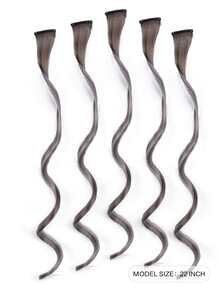 5pcs Clip In Long Curly Synthetic Hairpiece - Grey - View 2