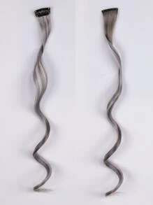 5pcs Clip In Long Curly Synthetic Hairpiece - Grey - View 4
