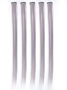 5pcs Set Colorful Clip In Synthetic Hair Extension Long Straight  For Women Girls With Cosplay - White - View 4