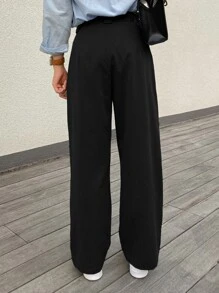 DAZY Solid Wide Leg Plicated Detail Trousers - Black - View 2