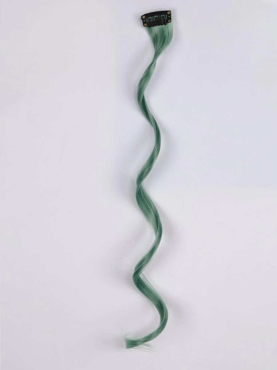 Rainbow Hair Accessories Synthetic Hair Extensions Clip Hairpiece Body Wave Curly Clip On Wavy Clip-In One Piece Girls - Army Green - View 1