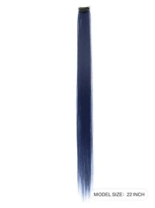 彩色接髮 22 英寸直髮彩色夾式接髮彩虹派對亮點女孩合成假髮 - 藏蓝色 - 查看 3