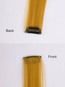 Colored Hair Extensions 22Inch Straight Color Clip in on Hair Extension Rainbow Party Highlights Synthetic Hairpiece for Girls - Yellow - View 5