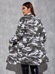 SHEIN SXY Plus Camo Print Denim Coat Without Belt - Grey - View 2