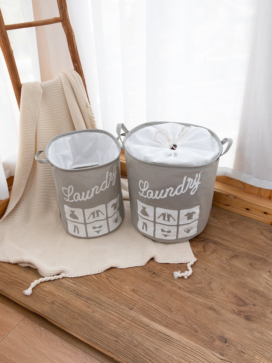 1pc Letter Graphic Laundry Hamper - Multicolor - View 1