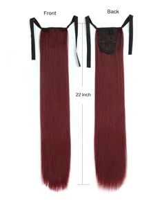 Natural Straight Ponytail Extension Clip In - 22 Inch Long Bandage Pony Tail Heat Resistant Synthetic Hairpiece For Women - Burgundy - View 4