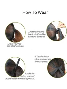 Natural Straight Ponytail Extension Clip In - 22 Inch Long Bandage Pony Tail Heat Resistant Synthetic Hairpiece For Women - Burgundy - View 5