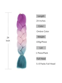 漸層巨型發編髮片,24英寸高溫合成纖維髮片,適用於盒子發辮發髮 - 彩色 - 查看 3