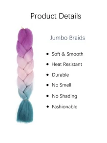 漸層巨型發編髮片,24英寸高溫合成纖維髮片,適用於盒子發辮發髮 - 彩色 - 查看 4