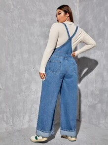 Petos mezclilla con bolsillo oblicuo sin top - Azul lavado medio - Ver 2