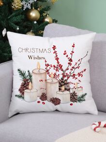 1pc Knitted Pattern Christmas Printed Pillow Cover Without Filling - White - View 1