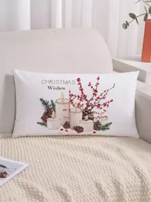 1pc Knitted Pattern Christmas Printed Pillow Cover Without Filling - White - View 5