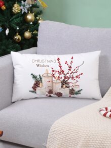 1pc Knitted Pattern Christmas Printed Pillow Cover Without Filling - White - View 6