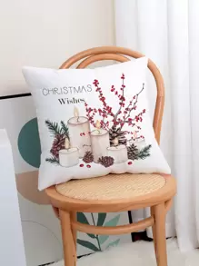 1pc Knitted Pattern Christmas Printed Pillow Cover Without Filling - White - View 7
