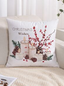 1pc Knitted Pattern Christmas Printed Pillow Cover Without Filling - White - View 9