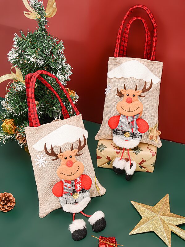 1 pieza Bolsa de regalo con diseño de alce de Navidad