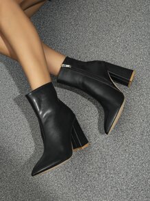 Women's New White Ankle Boots, Fashion Elegant Simple Versatile Streetwear Sexy Party Side Zipper Thick High Heel Pointed Toe High Heels Ankle Boots Riding Boots