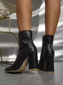 Women's New White Ankle Boots, Fashion Elegant Simple Versatile Streetwear Sexy Party Side Zipper Thick High Heel Pointed Toe High Heels Ankle Boots Riding Boots