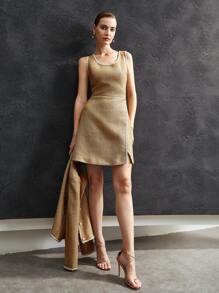 MOTF PREMIUM 粗花呢緊身連衣裙 - 卡其色 - 查看 2